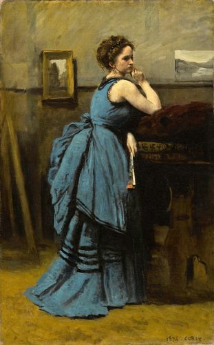French:  La dame en bleuLady in Blue — Camille Corot