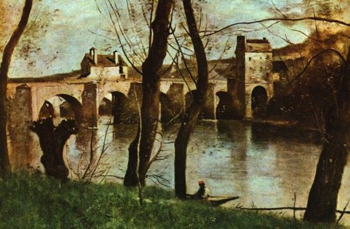 French:  Le pont de Mantes. The Bridge at Mantes — Camille Corot