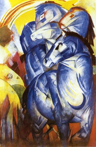 German:  Der Turm der blauen Pferde The Tower of Blue Horses — Franz Marc