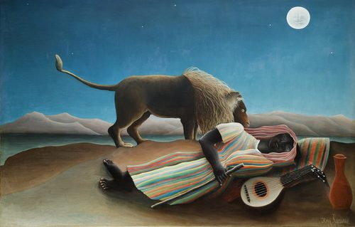 French:  La Bohémienne endormieThe Sleeping Gypsy — Henri Rousseau