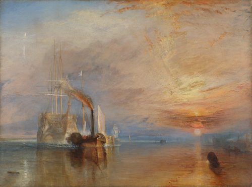 The Fighting Temeraire tugged to her last berth to be broken up, 1838 — J.M.W. Turner