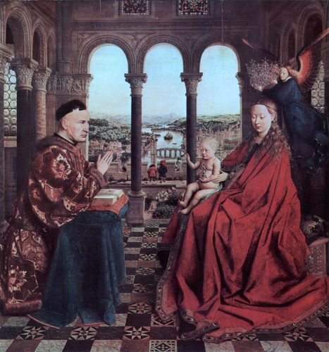 French:  La Vierge et l'Enfant au chancelier Rolin Madonna of Chancellor Rolin — Jan van Eyck