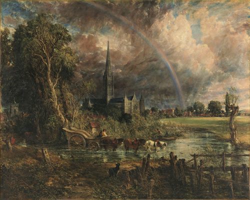 Polish:  Katedra w Salisbury, widok z łąki Salisbury Cathedral from the Meadows — John Constable