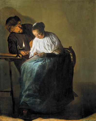 Man offering money to a young woman — Judith Leyster