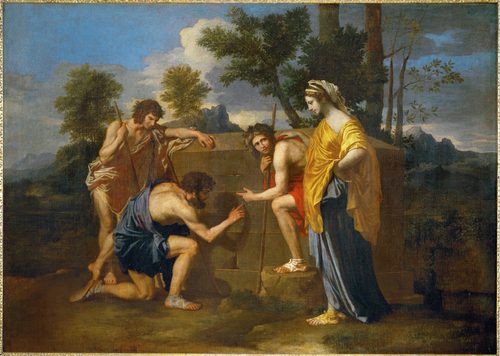 French:  Les Bergers d'Arcadie Et in Arcadia ego — Nicolas Poussin