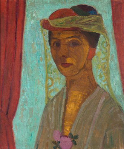 German:  Selbstbildnis mit Hut und Schleier Self-portrait with hat and veil — Paula Modersohn-Becker