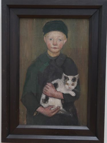 German:  Junge mit Katze im Arm Boy with Cat — Paula Modersohn-Becker