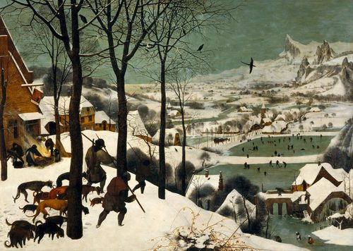 Polish: Myśliwi na śniegu monthly cycle, scene: The Hunters in the Snow (winter) — Pieter Bruegel the Elder