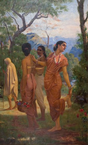 "Shakuntala looking back to glimpse Dushyanta" — Raja Ravi Varma